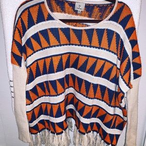 Fringe detail long sleeve sweater